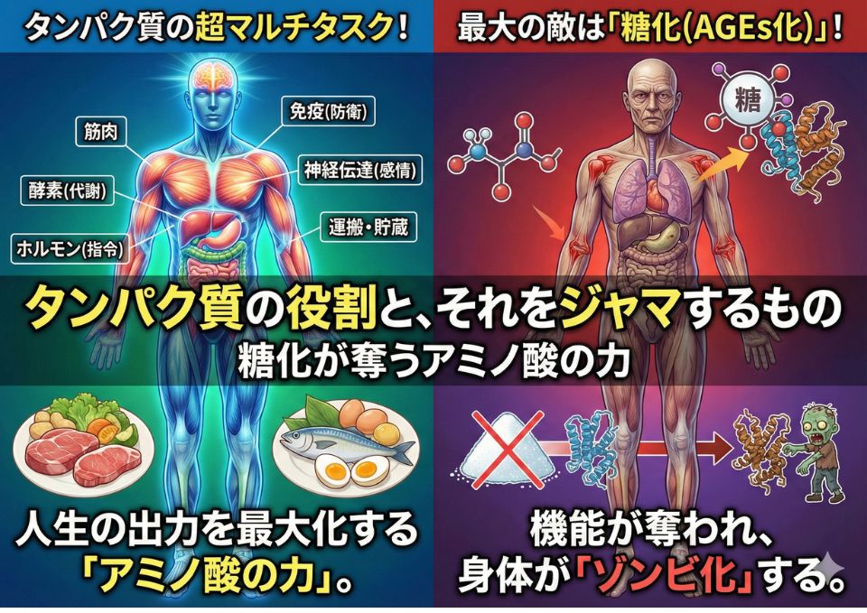 タンパク質の役割とはたらきをジャマするもの|糖化が奪うアミノ酸の力