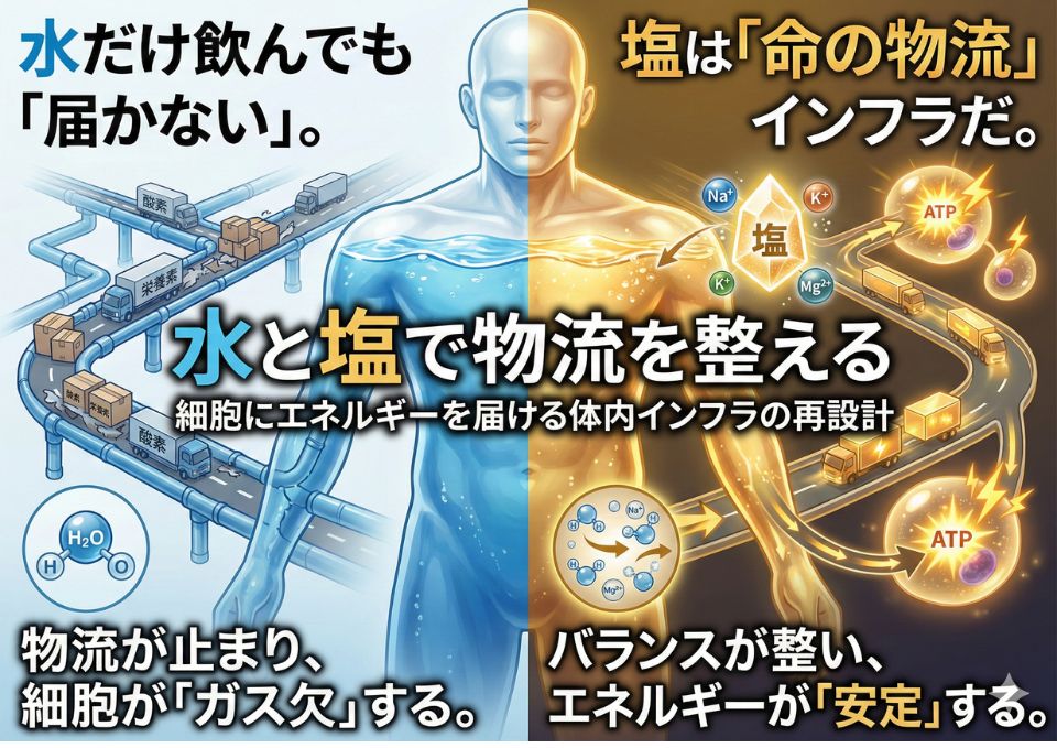 水と塩で物流を整える|細胞にエネルギーを届ける体内インフラの再設計